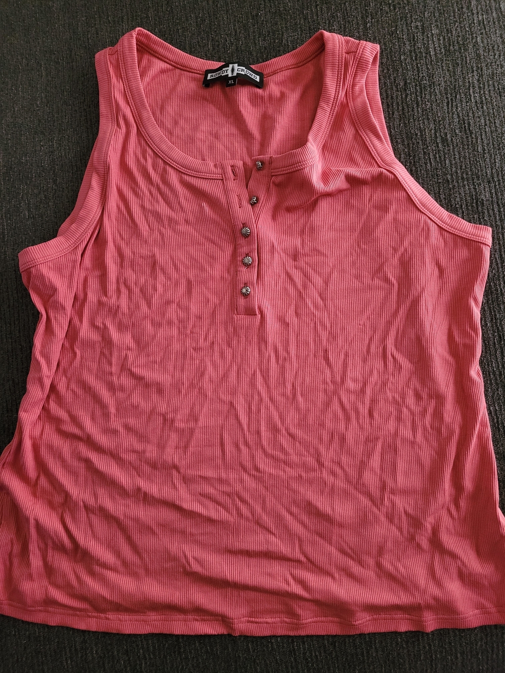 Ribbed Coral Pink Henley Tank Top